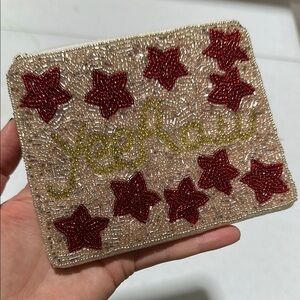 Red Star Beaded Cosmetic Pouch